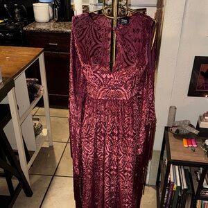 Unique Vintage Burgundy Backless Dress